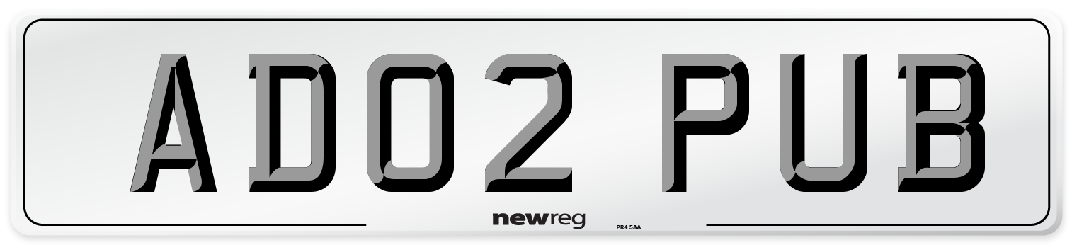 AD02 PUB Number Plate from New Reg